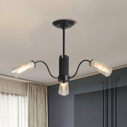 Glass Tapered Shade Hanging Pendant Light Living Room 3/6/8 Lights Modern Metal Branch Chandelier Light in Black 3 Black Clearhalo 'Ceiling Lights' 'Chandeliers' 'Modern Chandeliers' 'Modern' Lighting' 1871737