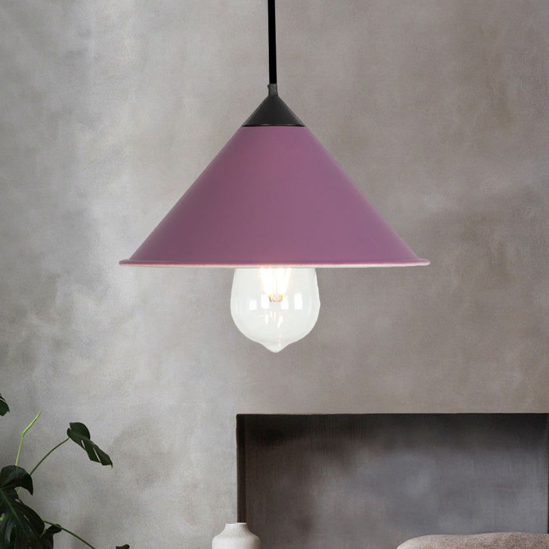Contemporary Style Cone Ceiling Lamp 1 Bulb Metal Suspended Light in Black/Grey/Pink for Kitchen Purple Clearhalo 'Art Deco Pendants' 'Black' 'Cast Iron' 'Ceiling Lights' 'Ceramic' 'Crystal' 'Industrial Pendants' 'Industrial' 'Metal' 'Middle Century Pendants' 'Pendant Lights' 'Pendants' 'Rustic Pendants' 'Tiffany' Lighting' 1871769