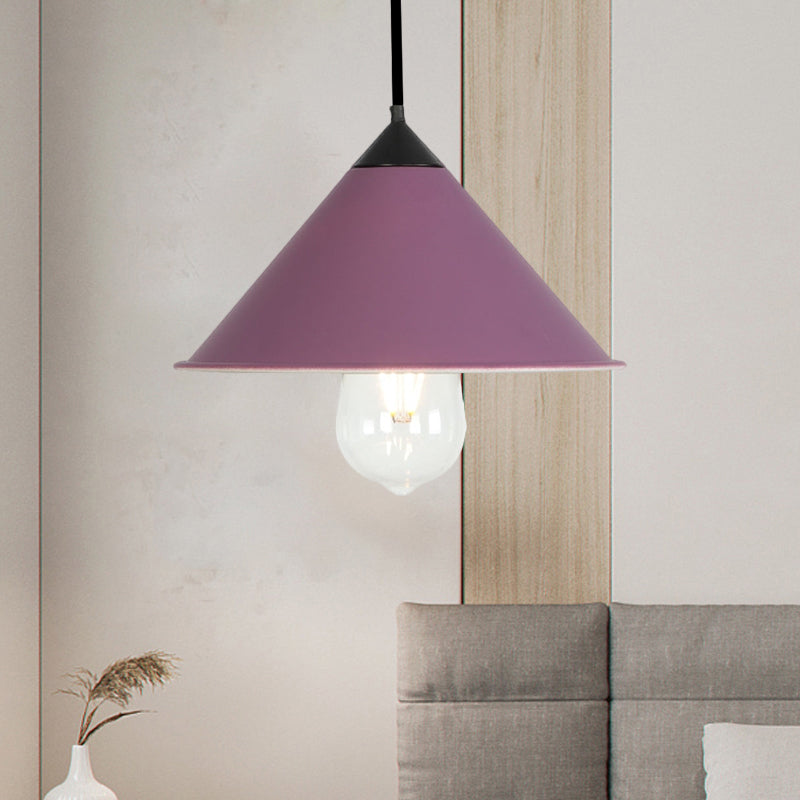 Contemporary Style Cone Ceiling Lamp 1 Bulb Metal Suspended Light in Black/Grey/Pink for Kitchen Clearhalo 'Art Deco Pendants' 'Black' 'Cast Iron' 'Ceiling Lights' 'Ceramic' 'Crystal' 'Industrial Pendants' 'Industrial' 'Metal' 'Middle Century Pendants' 'Pendant Lights' 'Pendants' 'Rustic Pendants' 'Tiffany' Lighting' 1871771