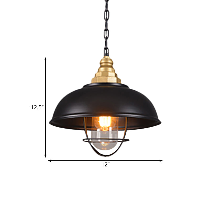 1 Light Bowl Suspension Lamp with Wire Cage Nautical Black Finish Metallic Ceiling Light for Restaurant Clearhalo 'Ceiling Lights' 'Glass shade' 'Glass' 'Industrial Pendants' 'Industrial' 'Middle Century Pendants' 'Pendant Lights' 'Pendants' 'Tiffany' Lighting' 1871782