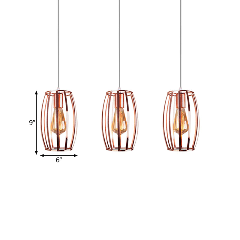 Iron Copper Hanging Lamp Oval Cage Shade 3 Bulbs Industrial Stylish Ceiling Fixture with Round/Linear Canopy for Bedroom Clearhalo 'Art Deco Pendants' 'Cast Iron' 'Ceiling Lights' 'Ceramic' 'Crystal' 'Industrial Pendants' 'Industrial' 'Metal' 'Middle Century Pendants' 'Pendant Lights' 'Pendants' 'Tiffany' Lighting' 1871792