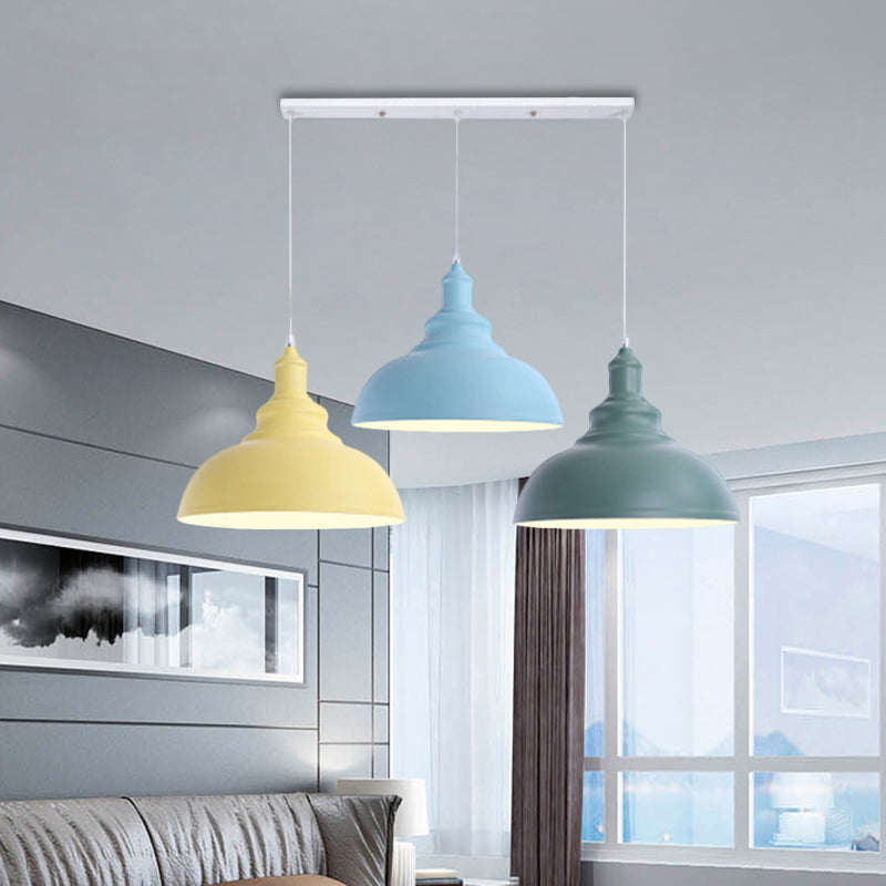 Multi Colored Saucer/Dome Shade Ceiling Light Industrial Style Metallic 3 Heads Kitchen Suspension Lamp Clearhalo 'Art Deco Pendants' 'Cast Iron' 'Ceiling Lights' 'Ceramic' 'Crystal' 'Industrial Pendants' 'Industrial' 'Metal' 'Middle Century Pendants' 'Pendant Lights' 'Pendants' 'Tiffany' Lighting' 1871799
