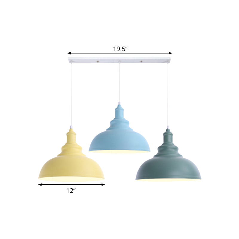 Multi Colored Saucer/Dome Shade Ceiling Light Industrial Style Metallic 3 Heads Kitchen Suspension Lamp Clearhalo 'Art Deco Pendants' 'Cast Iron' 'Ceiling Lights' 'Ceramic' 'Crystal' 'Industrial Pendants' 'Industrial' 'Metal' 'Middle Century Pendants' 'Pendant Lights' 'Pendants' 'Tiffany' Lighting' 1871802