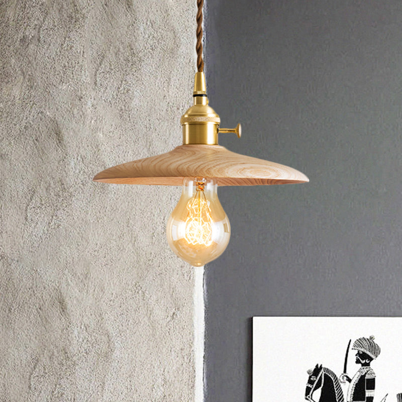 Contemporary Conical Hanging Lamp 1 Light Wood Suspension Light in Brown/Beige for Living Room Clearhalo 'Ceiling Lights' 'Pendant Lights' 'Pendants' Lighting' 1871808