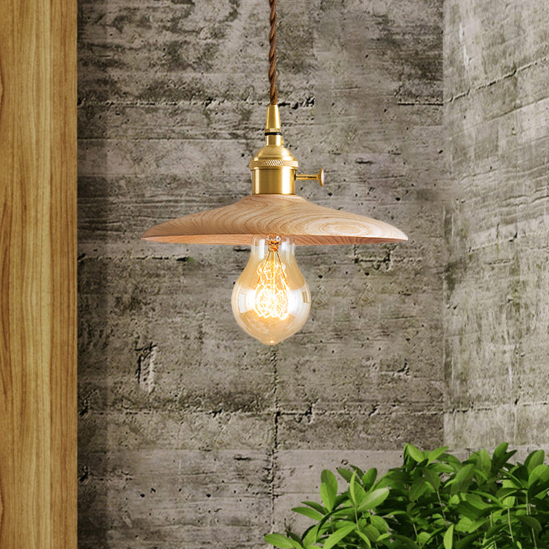 Contemporary Conical Hanging Lamp 1 Light Wood Suspension Light in Brown/Beige for Living Room Clearhalo 'Ceiling Lights' 'Pendant Lights' 'Pendants' Lighting' 1871809