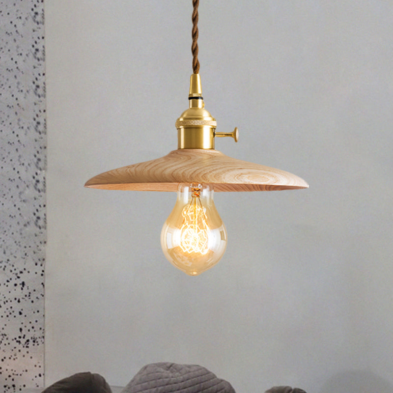 Contemporary Conical Hanging Lamp 1 Light Wood Suspension Light in Brown/Beige for Living Room Clearhalo 'Ceiling Lights' 'Pendant Lights' 'Pendants' Lighting' 1871810