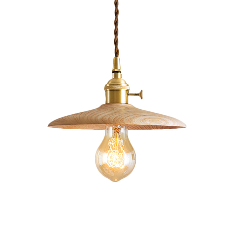 Contemporary Conical Hanging Lamp 1 Light Wood Suspension Light in Brown/Beige for Living Room Clearhalo 'Ceiling Lights' 'Pendant Lights' 'Pendants' Lighting' 1871811
