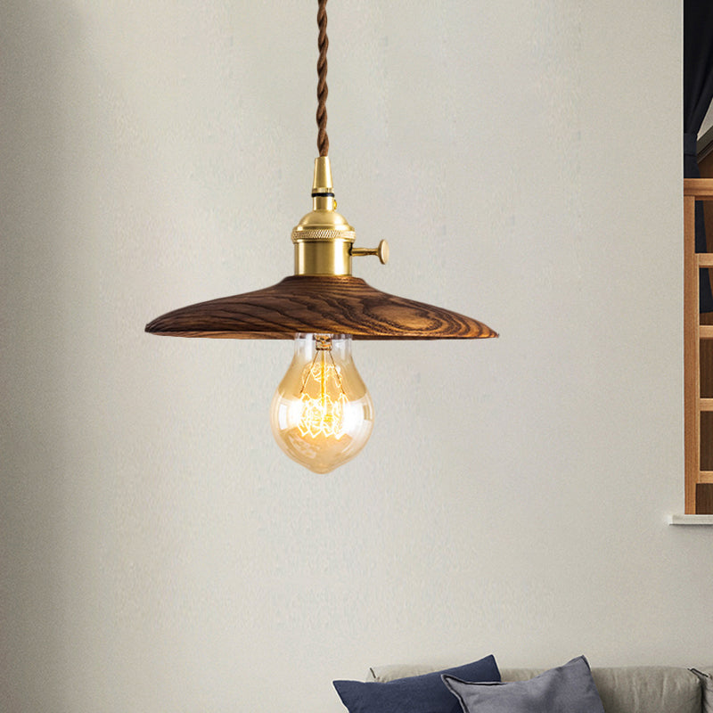 Contemporary Conical Hanging Lamp 1 Light Wood Suspension Light in Brown/Beige for Living Room Clearhalo 'Ceiling Lights' 'Pendant Lights' 'Pendants' Lighting' 1871813