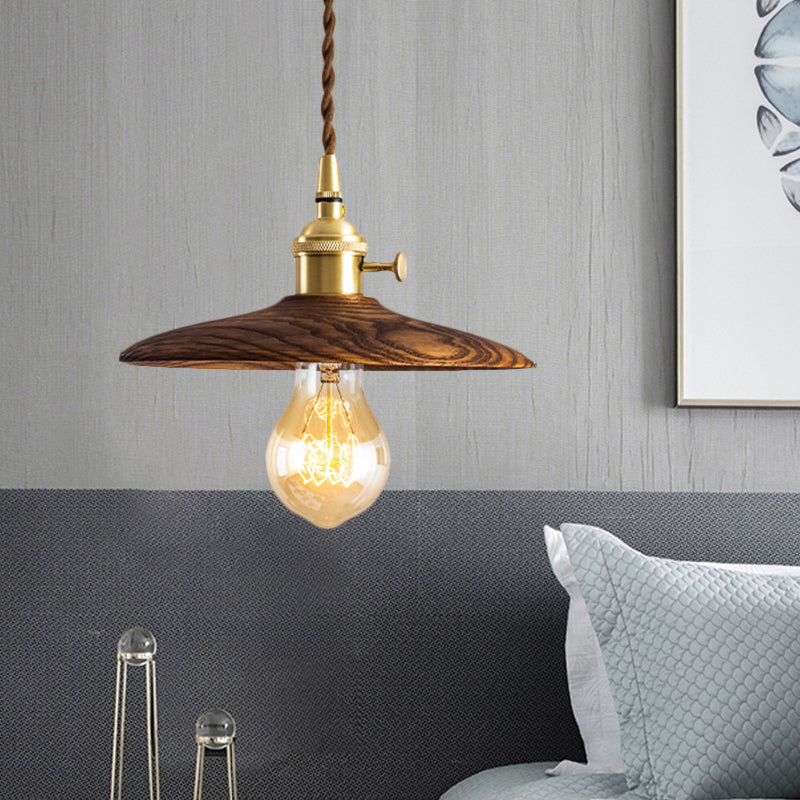 Contemporary Conical Hanging Lamp 1 Light Wood Suspension Light in Brown/Beige for Living Room Clearhalo 'Ceiling Lights' 'Pendant Lights' 'Pendants' Lighting' 1871815