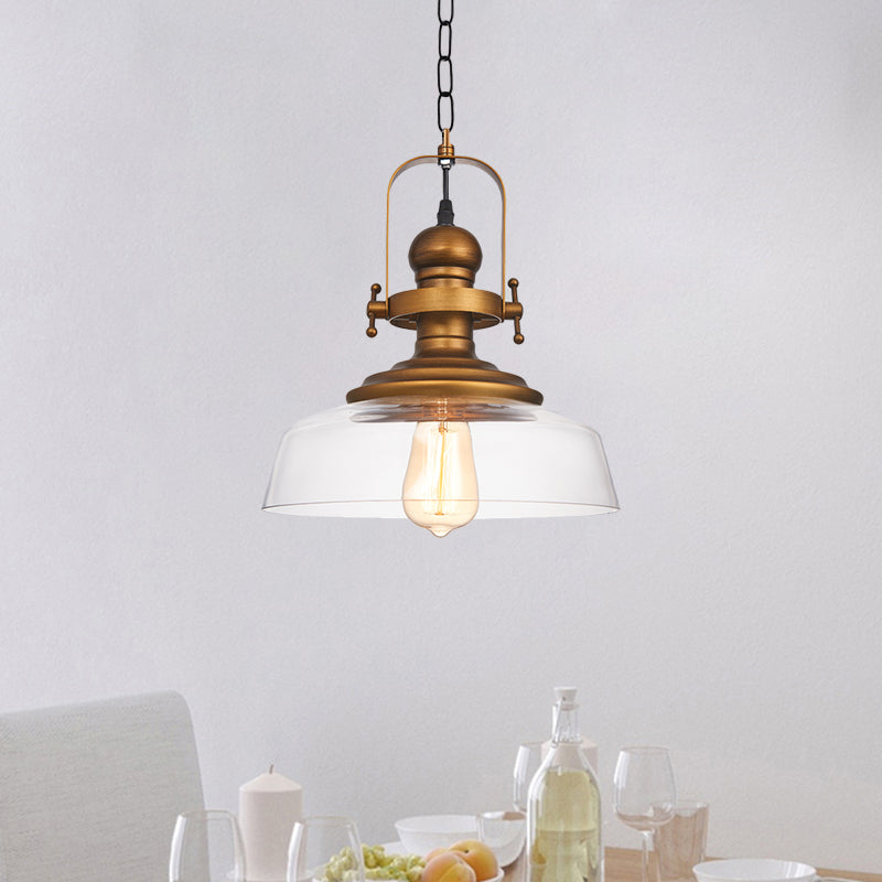 1-Light Dome Pendant Lighting Factory Brass Clear Glass Hanging Light Fixture for Coffee Shop Clearhalo 'Art Deco Pendants' 'Cast Iron' 'Ceiling Lights' 'Ceramic' 'Crystal' 'Industrial Pendants' 'Industrial' 'Metal' 'Middle Century Pendants' 'Pendant Lights' 'Pendants' 'Tiffany' Lighting' 1871854