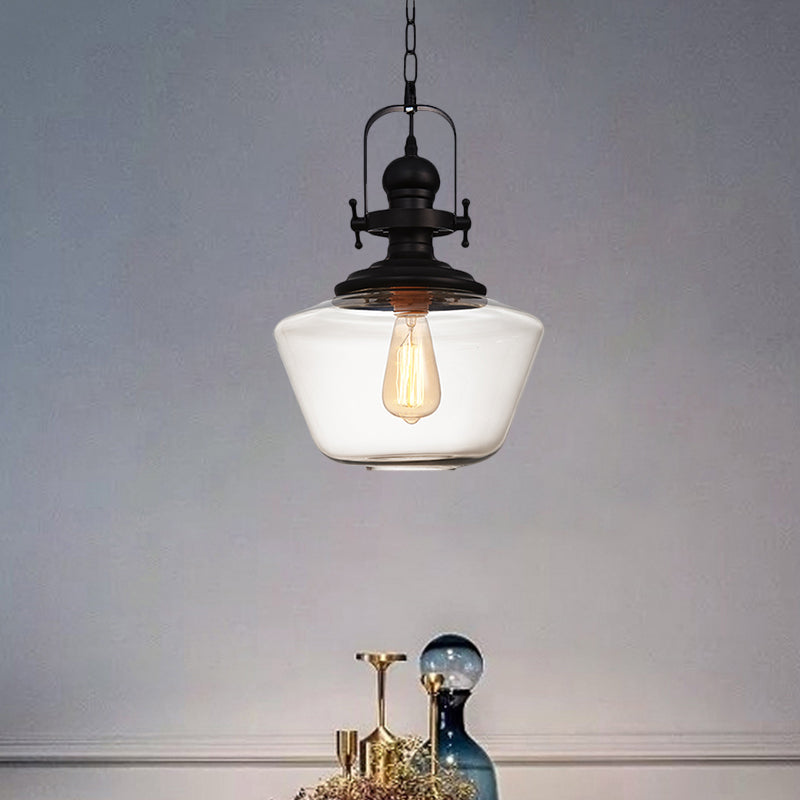 Black Globe/Urn Pendant Ceiling Light Farmhouse Clear Glass 1 Light Living Room Hanging Lamp Clearhalo 'Ceiling Lights' 'Glass shade' 'Glass' 'Industrial Pendants' 'Industrial' 'Middle Century Pendants' 'Pendant Lights' 'Pendants' 'Tiffany' Lighting' 1871860