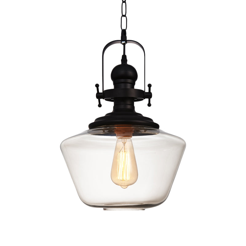 Black Globe/Urn Pendant Ceiling Light Farmhouse Clear Glass 1 Light Living Room Hanging Lamp Clearhalo 'Ceiling Lights' 'Glass shade' 'Glass' 'Industrial Pendants' 'Industrial' 'Middle Century Pendants' 'Pendant Lights' 'Pendants' 'Tiffany' Lighting' 1871861