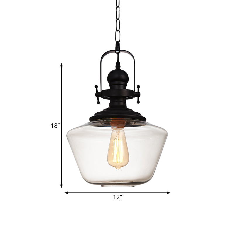 Black Globe/Urn Pendant Ceiling Light Farmhouse Clear Glass 1 Light Living Room Hanging Lamp Clearhalo 'Ceiling Lights' 'Glass shade' 'Glass' 'Industrial Pendants' 'Industrial' 'Middle Century Pendants' 'Pendant Lights' 'Pendants' 'Tiffany' Lighting' 1871862
