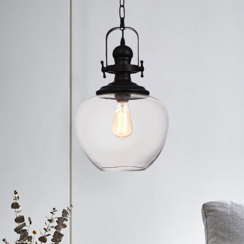 Black Globe/Urn Pendant Ceiling Light Farmhouse Clear Glass 1 Light Living Room Hanging Lamp Clearhalo 'Ceiling Lights' 'Glass shade' 'Glass' 'Industrial Pendants' 'Industrial' 'Middle Century Pendants' 'Pendant Lights' 'Pendants' 'Tiffany' Lighting' 1871864