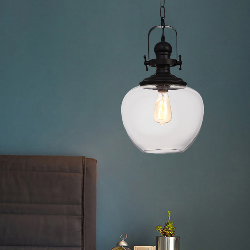 Black Globe/Urn Pendant Ceiling Light Farmhouse Clear Glass 1 Light Living Room Hanging Lamp Clearhalo 'Ceiling Lights' 'Glass shade' 'Glass' 'Industrial Pendants' 'Industrial' 'Middle Century Pendants' 'Pendant Lights' 'Pendants' 'Tiffany' Lighting' 1871865