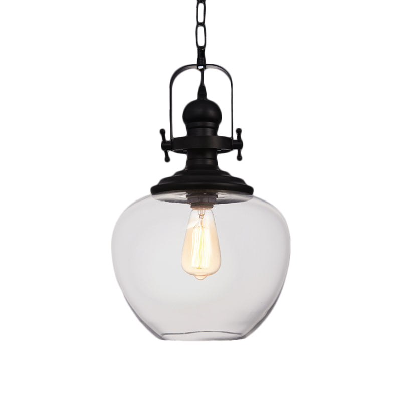 Black Globe/Urn Pendant Ceiling Light Farmhouse Clear Glass 1 Light Living Room Hanging Lamp Clearhalo 'Ceiling Lights' 'Glass shade' 'Glass' 'Industrial Pendants' 'Industrial' 'Middle Century Pendants' 'Pendant Lights' 'Pendants' 'Tiffany' Lighting' 1871866