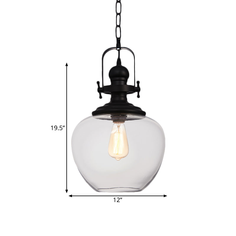 Black Globe/Urn Pendant Ceiling Light Farmhouse Clear Glass 1 Light Living Room Hanging Lamp Clearhalo 'Ceiling Lights' 'Glass shade' 'Glass' 'Industrial Pendants' 'Industrial' 'Middle Century Pendants' 'Pendant Lights' 'Pendants' 'Tiffany' Lighting' 1871867
