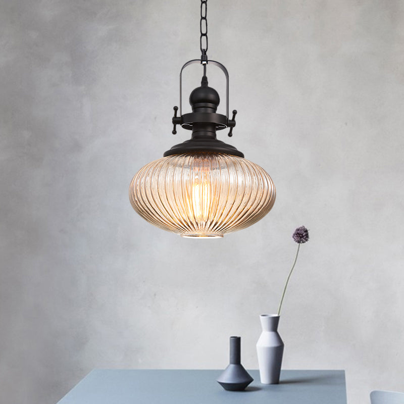 Black Cylinder/Oval Ceiling Light Industrial Striped Glass 1 Light Living Room Pendant Lighting Fixture Clearhalo 'Ceiling Lights' 'Glass shade' 'Glass' 'Industrial Pendants' 'Industrial' 'Middle Century Pendants' 'Pendant Lights' 'Pendants' 'Tiffany' Lighting' 1871869