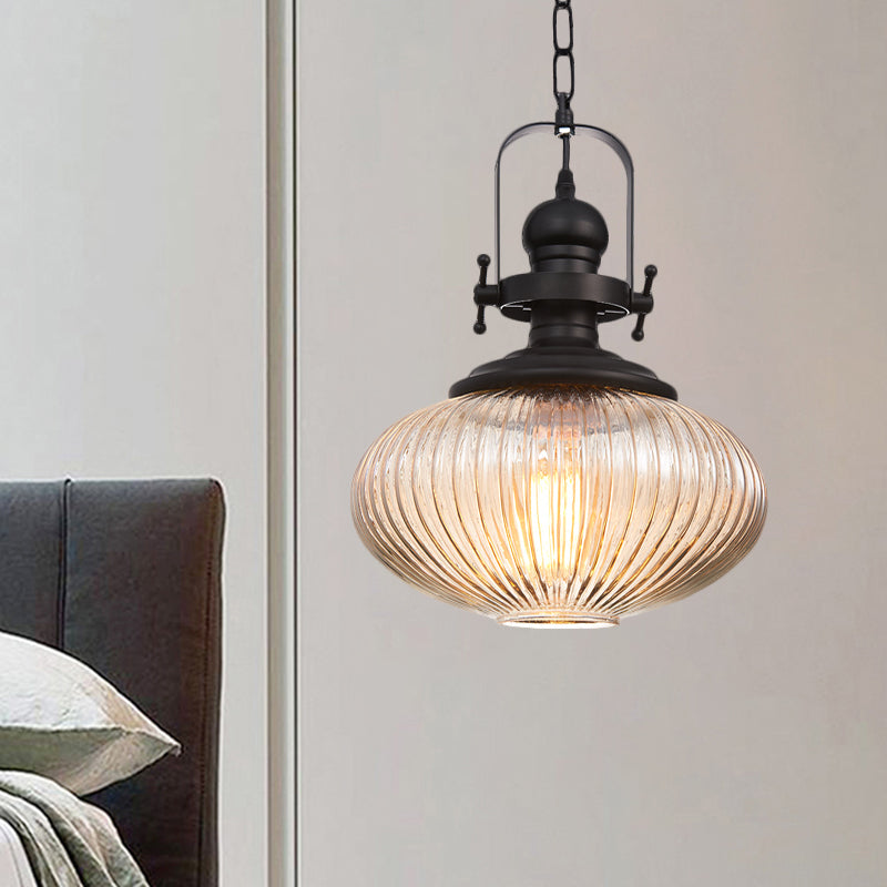 Black Cylinder/Oval Ceiling Light Industrial Striped Glass 1 Light Living Room Pendant Lighting Fixture Clearhalo 'Ceiling Lights' 'Glass shade' 'Glass' 'Industrial Pendants' 'Industrial' 'Middle Century Pendants' 'Pendant Lights' 'Pendants' 'Tiffany' Lighting' 1871870