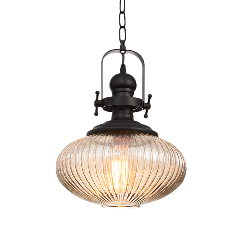 Black Cylinder/Oval Ceiling Light Industrial Striped Glass 1 Light Living Room Pendant Lighting Fixture Clearhalo 'Ceiling Lights' 'Glass shade' 'Glass' 'Industrial Pendants' 'Industrial' 'Middle Century Pendants' 'Pendant Lights' 'Pendants' 'Tiffany' Lighting' 1871871