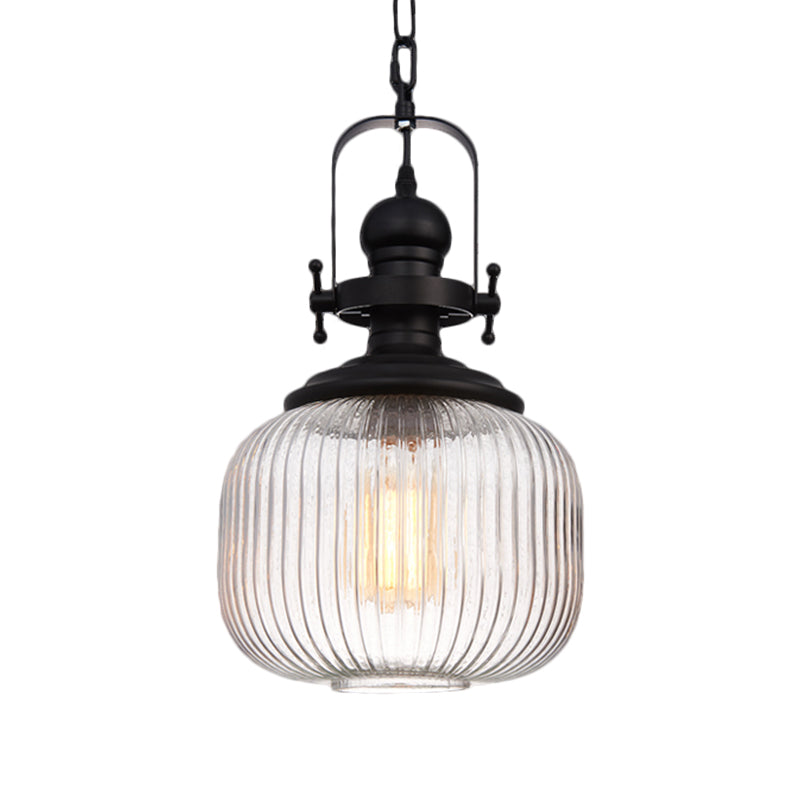 Black Cylinder/Oval Ceiling Light Industrial Striped Glass 1 Light Living Room Pendant Lighting Fixture Clearhalo 'Ceiling Lights' 'Glass shade' 'Glass' 'Industrial Pendants' 'Industrial' 'Middle Century Pendants' 'Pendant Lights' 'Pendants' 'Tiffany' Lighting' 1871876