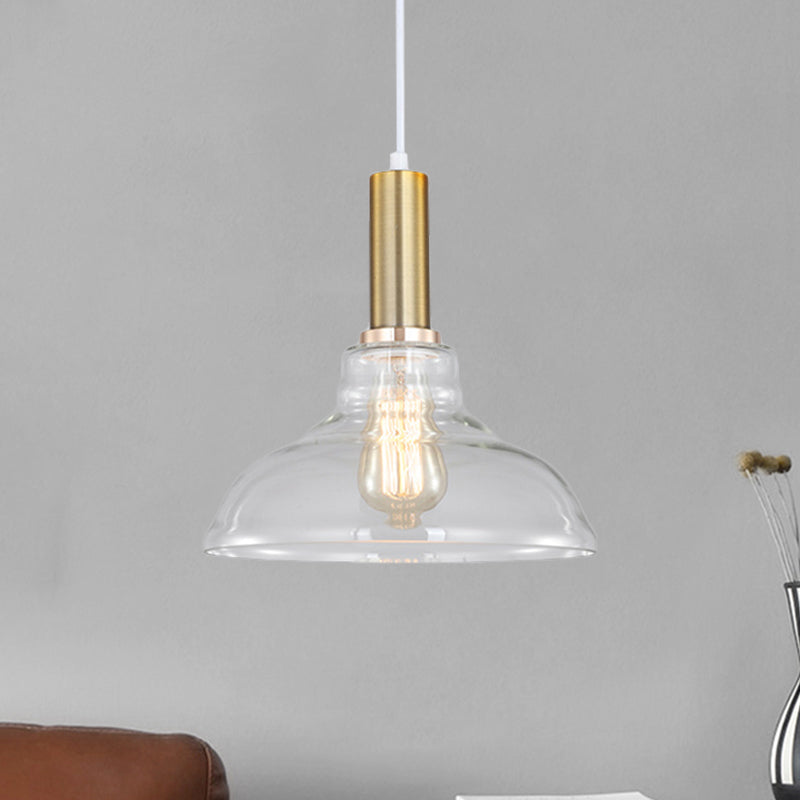 Single-Bulb Orb/Barn/Dome Pendant Lighting Fixture Industrial Brass Clear Glass Hanging Ceiling Light Gold Barn Clearhalo 'Ceiling Lights' 'Close To Ceiling Lights' 'Glass shade' 'Glass' 'Industrial Pendants' 'Industrial' 'Middle Century Pendants' 'Pendant Lights' 'Pendants' 'Tiffany' Lighting' 1871883