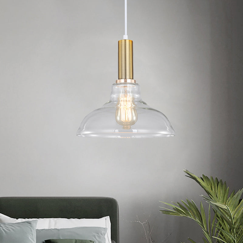 Single-Bulb Orb/Barn/Dome Pendant Lighting Fixture Industrial Brass Clear Glass Hanging Ceiling Light Clearhalo 'Ceiling Lights' 'Close To Ceiling Lights' 'Glass shade' 'Glass' 'Industrial Pendants' 'Industrial' 'Middle Century Pendants' 'Pendant Lights' 'Pendants' 'Tiffany' Lighting' 1871885