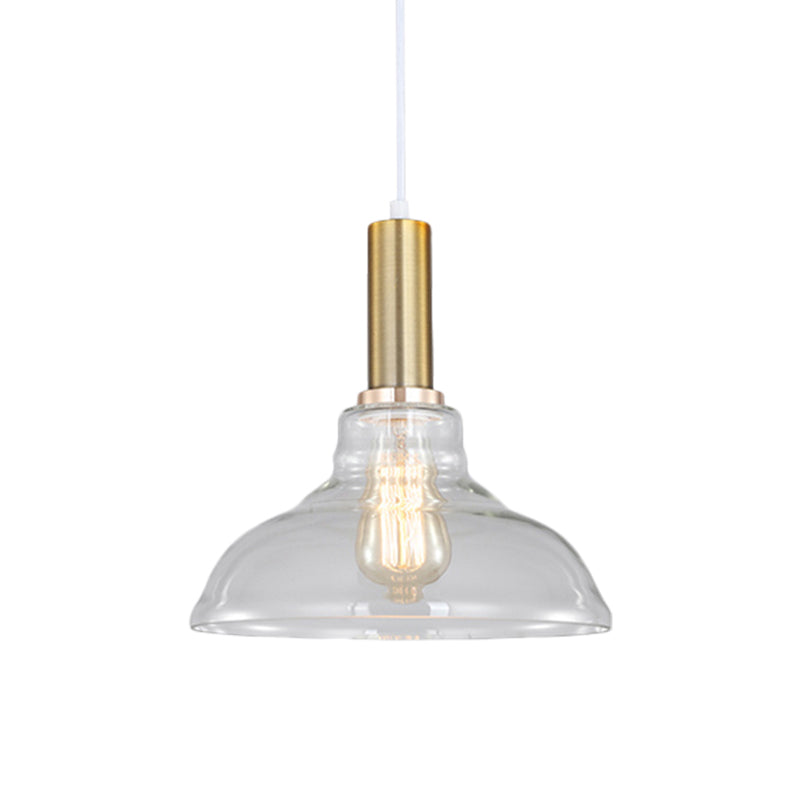 Single-Bulb Orb/Barn/Dome Pendant Lighting Fixture Industrial Brass Clear Glass Hanging Ceiling Light Clearhalo 'Ceiling Lights' 'Close To Ceiling Lights' 'Glass shade' 'Glass' 'Industrial Pendants' 'Industrial' 'Middle Century Pendants' 'Pendant Lights' 'Pendants' 'Tiffany' Lighting' 1871886