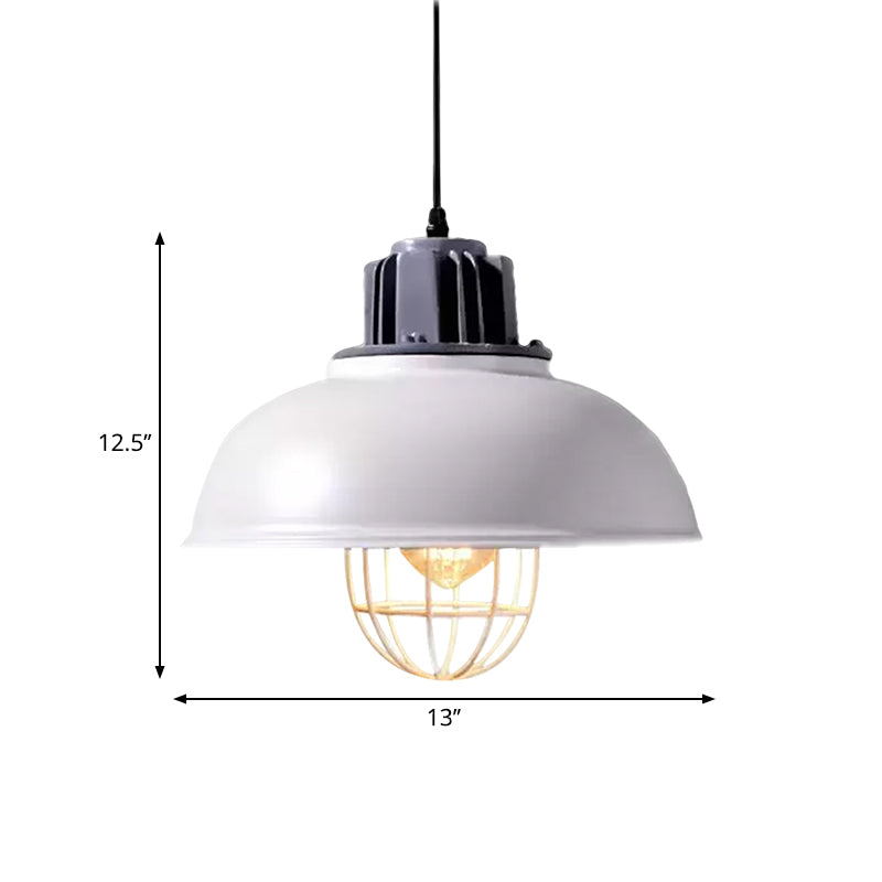 Metallic Dome Shade Hanging Lamp Vintage Stylish 1 Bulb Restaurant Suspended Light with Wire Cage in Black/White Clearhalo 'Art Deco Pendants' 'Black' 'Cast Iron' 'Ceiling Lights' 'Ceramic' 'Crystal' 'Industrial Pendants' 'Industrial' 'Metal' 'Middle Century Pendants' 'Pendant Lights' 'Pendants' 'Rustic Pendants' 'Tiffany' Lighting' 1871927