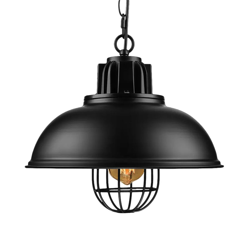 Metallic Dome Shade Hanging Lamp Vintage Stylish 1 Bulb Restaurant Suspended Light with Wire Cage in Black/White Clearhalo 'Art Deco Pendants' 'Black' 'Cast Iron' 'Ceiling Lights' 'Ceramic' 'Crystal' 'Industrial Pendants' 'Industrial' 'Metal' 'Middle Century Pendants' 'Pendant Lights' 'Pendants' 'Rustic Pendants' 'Tiffany' Lighting' 1871931