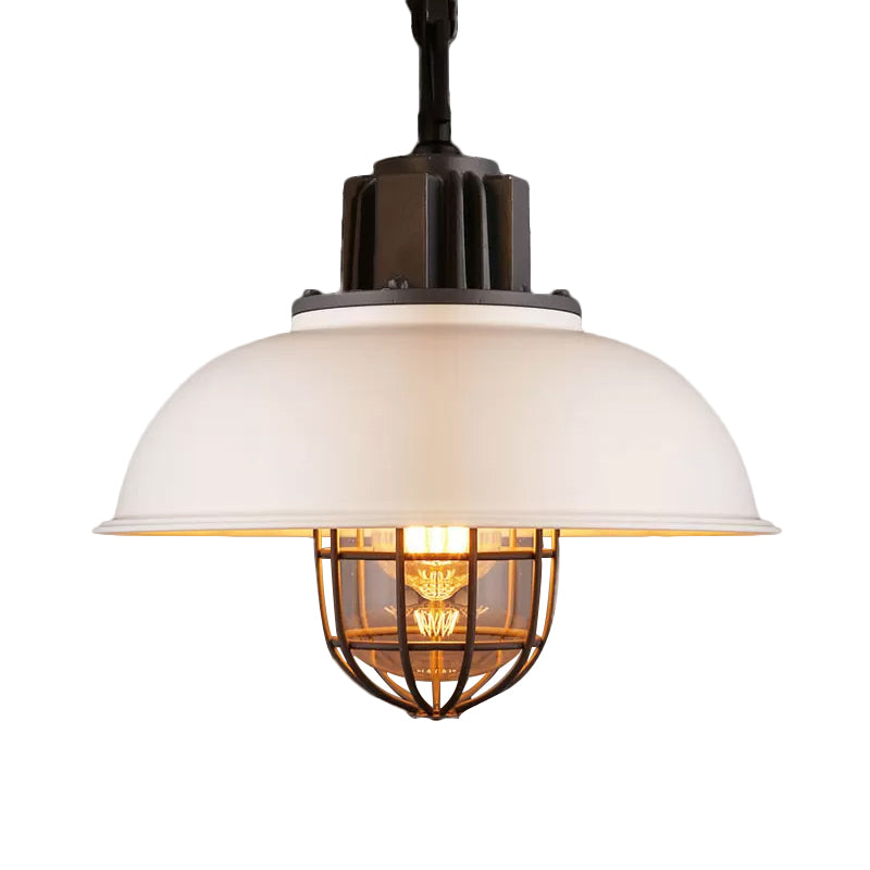 Metallic Dome Shade Hanging Lamp Vintage Stylish 1 Bulb Restaurant Suspended Light with Wire Cage in Black/White Clearhalo 'Art Deco Pendants' 'Black' 'Cast Iron' 'Ceiling Lights' 'Ceramic' 'Crystal' 'Industrial Pendants' 'Industrial' 'Metal' 'Middle Century Pendants' 'Pendant Lights' 'Pendants' 'Rustic Pendants' 'Tiffany' Lighting' 1871946