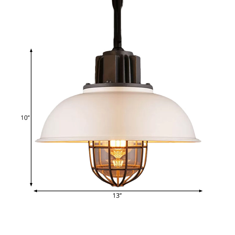 Metallic Dome Shade Hanging Lamp Vintage Stylish 1 Bulb Restaurant Suspended Light with Wire Cage in Black/White Clearhalo 'Art Deco Pendants' 'Black' 'Cast Iron' 'Ceiling Lights' 'Ceramic' 'Crystal' 'Industrial Pendants' 'Industrial' 'Metal' 'Middle Century Pendants' 'Pendant Lights' 'Pendants' 'Rustic Pendants' 'Tiffany' Lighting' 1871947