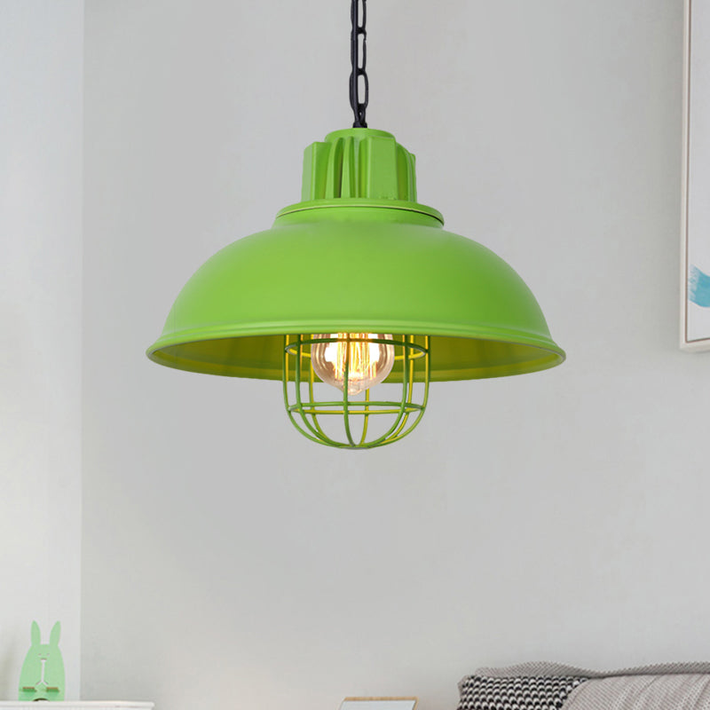 Metallic Dome Shade Hanging Lamp Vintage Stylish 1 Bulb Restaurant Suspended Light with Wire Cage in Black/White Clearhalo 'Art Deco Pendants' 'Black' 'Cast Iron' 'Ceiling Lights' 'Ceramic' 'Crystal' 'Industrial Pendants' 'Industrial' 'Metal' 'Middle Century Pendants' 'Pendant Lights' 'Pendants' 'Rustic Pendants' 'Tiffany' Lighting' 1871959