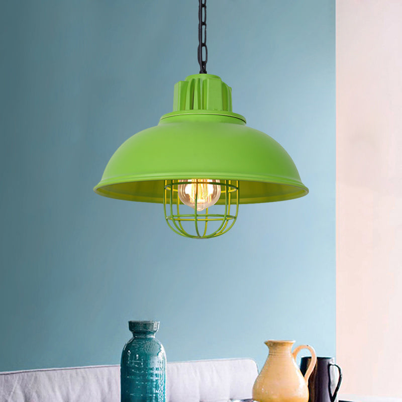 Metallic Dome Shade Hanging Lamp Vintage Stylish 1 Bulb Restaurant Suspended Light with Wire Cage in Black/White Clearhalo 'Art Deco Pendants' 'Black' 'Cast Iron' 'Ceiling Lights' 'Ceramic' 'Crystal' 'Industrial Pendants' 'Industrial' 'Metal' 'Middle Century Pendants' 'Pendant Lights' 'Pendants' 'Rustic Pendants' 'Tiffany' Lighting' 1871960