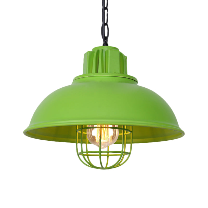 Metallic Dome Shade Hanging Lamp Vintage Stylish 1 Bulb Restaurant Suspended Light with Wire Cage in Black/White Clearhalo 'Art Deco Pendants' 'Black' 'Cast Iron' 'Ceiling Lights' 'Ceramic' 'Crystal' 'Industrial Pendants' 'Industrial' 'Metal' 'Middle Century Pendants' 'Pendant Lights' 'Pendants' 'Rustic Pendants' 'Tiffany' Lighting' 1871961