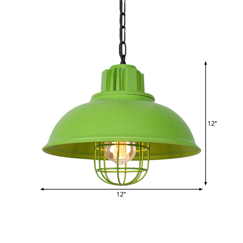 Metallic Dome Shade Hanging Lamp Vintage Stylish 1 Bulb Restaurant Suspended Light with Wire Cage in Black/White Clearhalo 'Art Deco Pendants' 'Black' 'Cast Iron' 'Ceiling Lights' 'Ceramic' 'Crystal' 'Industrial Pendants' 'Industrial' 'Metal' 'Middle Century Pendants' 'Pendant Lights' 'Pendants' 'Rustic Pendants' 'Tiffany' Lighting' 1871962