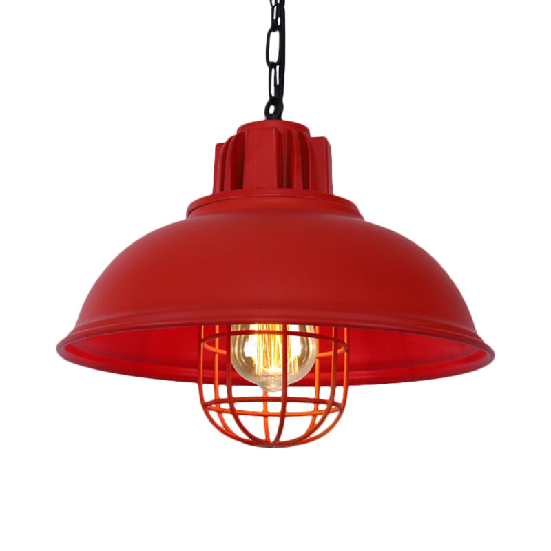 Metallic Dome Shade Hanging Lamp Vintage Stylish 1 Bulb Restaurant Suspended Light with Wire Cage in Black/White Clearhalo 'Art Deco Pendants' 'Black' 'Cast Iron' 'Ceiling Lights' 'Ceramic' 'Crystal' 'Industrial Pendants' 'Industrial' 'Metal' 'Middle Century Pendants' 'Pendant Lights' 'Pendants' 'Rustic Pendants' 'Tiffany' Lighting' 1871966