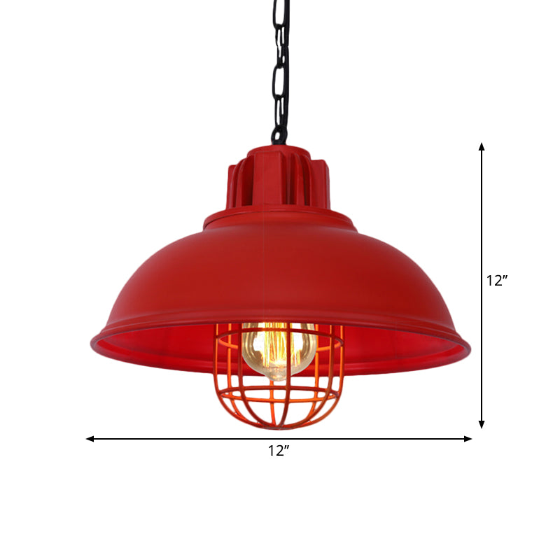 Metallic Dome Shade Hanging Lamp Vintage Stylish 1 Bulb Restaurant Suspended Light with Wire Cage in Black/White Clearhalo 'Art Deco Pendants' 'Black' 'Cast Iron' 'Ceiling Lights' 'Ceramic' 'Crystal' 'Industrial Pendants' 'Industrial' 'Metal' 'Middle Century Pendants' 'Pendant Lights' 'Pendants' 'Rustic Pendants' 'Tiffany' Lighting' 1871967