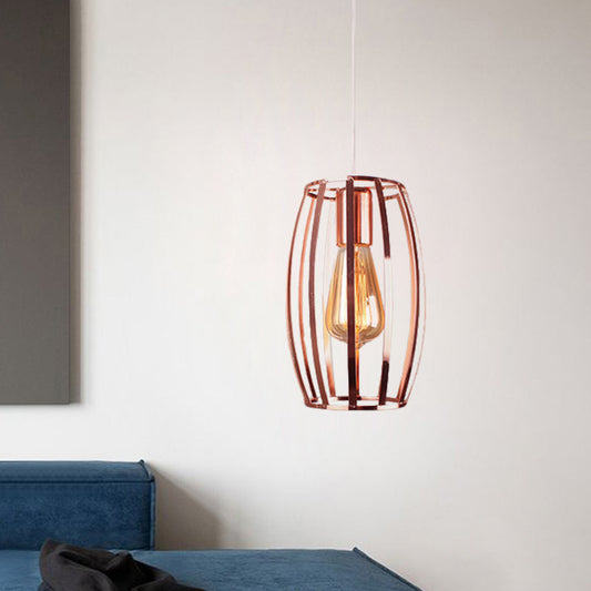Copper Wire Cage Pendant Light Retro Stylish Metal 1 Head Kitchen Hanging Lamp with Oval Shade Clearhalo 'Art Deco Pendants' 'Cast Iron' 'Ceiling Lights' 'Ceramic' 'Crystal' 'Industrial Pendants' 'Industrial' 'Metal' 'Middle Century Pendants' 'Pendant Lights' 'Pendants' 'Tiffany' Lighting' 1871986