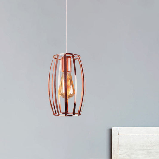 Copper Wire Cage Pendant Light Retro Stylish Metal 1 Head Kitchen Hanging Lamp with Oval Shade Clearhalo 'Art Deco Pendants' 'Cast Iron' 'Ceiling Lights' 'Ceramic' 'Crystal' 'Industrial Pendants' 'Industrial' 'Metal' 'Middle Century Pendants' 'Pendant Lights' 'Pendants' 'Tiffany' Lighting' 1871987