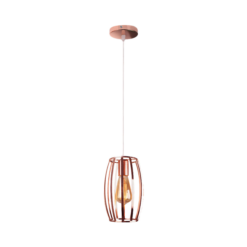 Copper Wire Cage Pendant Light Retro Stylish Metal 1 Head Kitchen Hanging Lamp with Oval Shade Clearhalo 'Art Deco Pendants' 'Cast Iron' 'Ceiling Lights' 'Ceramic' 'Crystal' 'Industrial Pendants' 'Industrial' 'Metal' 'Middle Century Pendants' 'Pendant Lights' 'Pendants' 'Tiffany' Lighting' 1871988