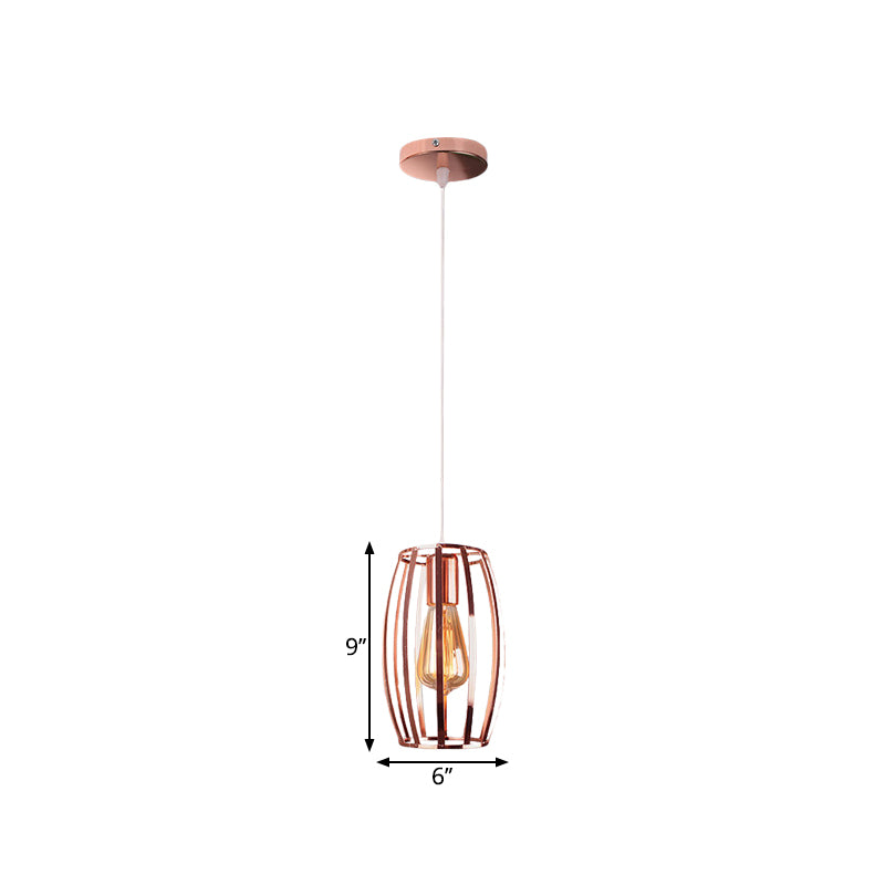 Copper Wire Cage Pendant Light Retro Stylish Metal 1 Head Kitchen Hanging Lamp with Oval Shade Clearhalo 'Art Deco Pendants' 'Cast Iron' 'Ceiling Lights' 'Ceramic' 'Crystal' 'Industrial Pendants' 'Industrial' 'Metal' 'Middle Century Pendants' 'Pendant Lights' 'Pendants' 'Tiffany' Lighting' 1871989