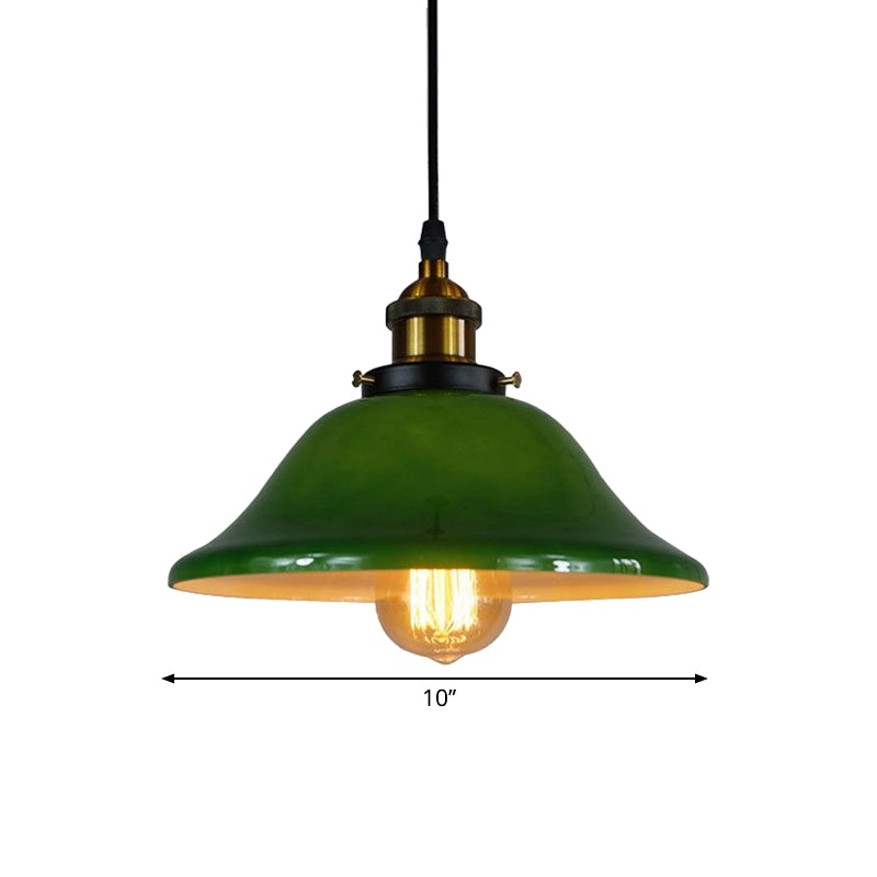 Brass Flared Pendant Fixture Antique Green Glass 1 Light Living Room Hanging Ceiling Light with Adjustable Pulley Clearhalo 'Ceiling Lights' 'Glass shade' 'Glass' 'Industrial Pendants' 'Industrial' 'Middle Century Pendants' 'Pendant Lights' 'Pendants' 'Tiffany' Lighting' 1872004