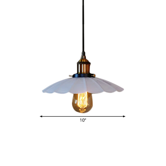 10/14 Inch Wide 1 Head Hanging Light with Scalloped Shade Metal Vintage Dining Table Ceiling Lamp in White Clearhalo 'Art Deco Pendants' 'Cast Iron' 'Ceiling Lights' 'Ceramic' 'Crystal' 'Industrial Pendants' 'Industrial' 'Metal' 'Middle Century Pendants' 'Pendant Lights' 'Pendants' 'Tiffany' Lighting' 1872009