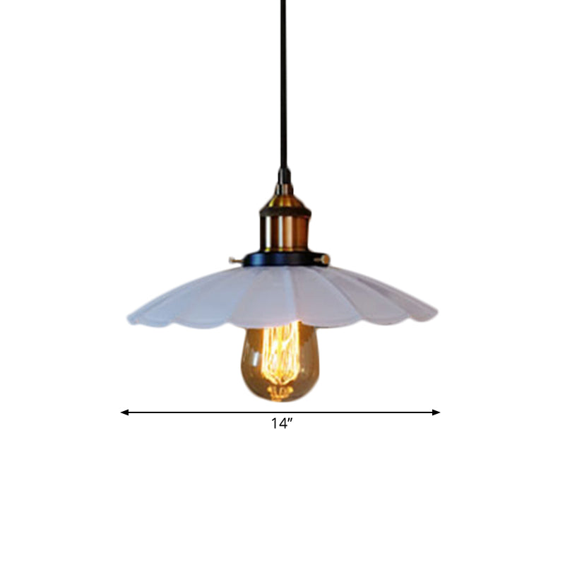 10/14 Inch Wide 1 Head Hanging Light with Scalloped Shade Metal Vintage Dining Table Ceiling Lamp in White Clearhalo 'Art Deco Pendants' 'Cast Iron' 'Ceiling Lights' 'Ceramic' 'Crystal' 'Industrial Pendants' 'Industrial' 'Metal' 'Middle Century Pendants' 'Pendant Lights' 'Pendants' 'Tiffany' Lighting' 1872010