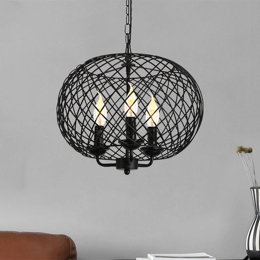 Black 3 Bulbs Hanging Chandelier Lamp Industrial Metal Mesh Drum Shade Ceiling Fixture for Dining Room Clearhalo 'Cast Iron' 'Ceiling Lights' 'Chandeliers' 'Industrial Chandeliers' 'Industrial' 'Metal' 'Middle Century Chandeliers' 'Rustic Chandeliers' 'Tiffany' Lighting' 1872034