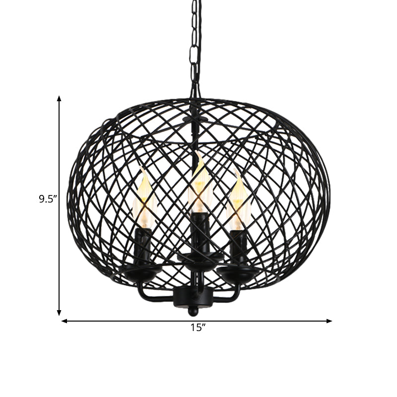 Black 3 Bulbs Hanging Chandelier Lamp Industrial Metal Mesh Drum Shade Ceiling Fixture for Dining Room Clearhalo 'Cast Iron' 'Ceiling Lights' 'Chandeliers' 'Industrial Chandeliers' 'Industrial' 'Metal' 'Middle Century Chandeliers' 'Rustic Chandeliers' 'Tiffany' Lighting' 1872037