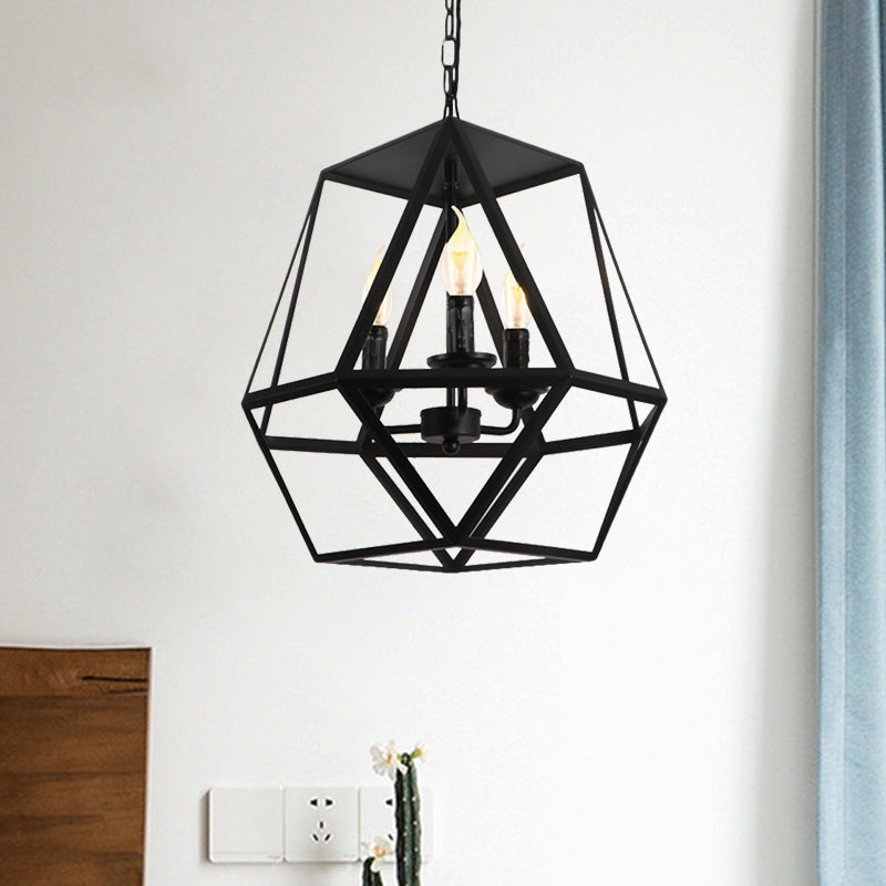 3 Lights Barrel/Birdcage Chandelier Lighting with Wire Guard Vintage style Black Metallic Pendant Light over Table Clearhalo 'Cast Iron' 'Ceiling Lights' 'Chandeliers' 'Industrial Chandeliers' 'Industrial' 'Metal' 'Middle Century Chandeliers' 'Rustic Chandeliers' 'Tiffany' Lighting' 1872039