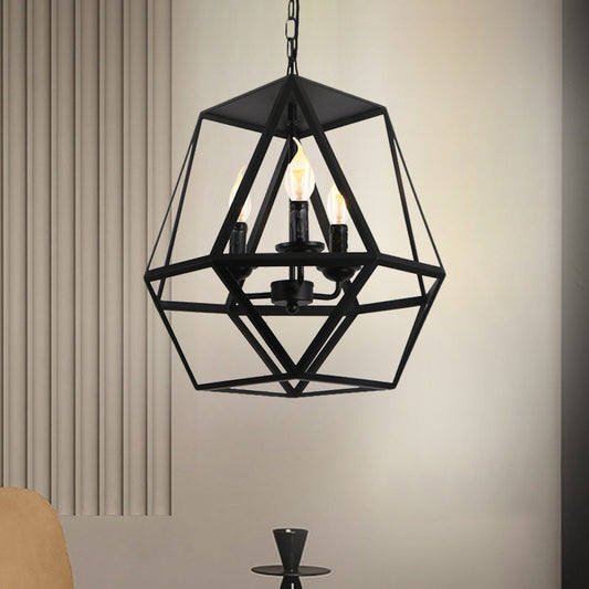 3 Lights Barrel/Birdcage Chandelier Lighting with Wire Guard Vintage style Black Metallic Pendant Light over Table Clearhalo 'Cast Iron' 'Ceiling Lights' 'Chandeliers' 'Industrial Chandeliers' 'Industrial' 'Metal' 'Middle Century Chandeliers' 'Rustic Chandeliers' 'Tiffany' Lighting' 1872040