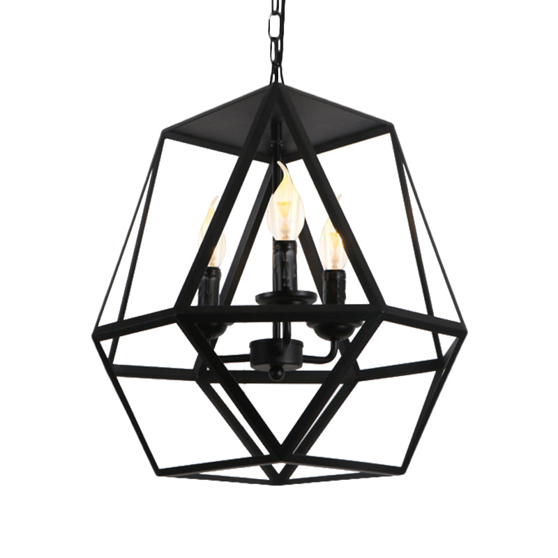 3 Lights Barrel/Birdcage Chandelier Lighting with Wire Guard Vintage style Black Metallic Pendant Light over Table Clearhalo 'Cast Iron' 'Ceiling Lights' 'Chandeliers' 'Industrial Chandeliers' 'Industrial' 'Metal' 'Middle Century Chandeliers' 'Rustic Chandeliers' 'Tiffany' Lighting' 1872041